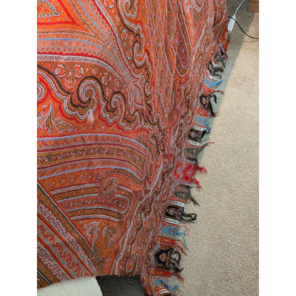 Victorian Paisley Woven Antique Scarf Kashmir Piano Table Craft 126x64 AS IS